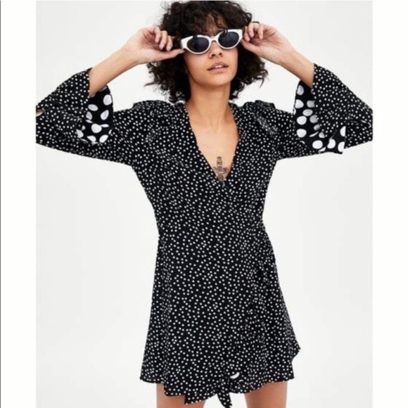 Zara Black White Polka Dot Ruffle Romper Dress - Picture 2 of 9